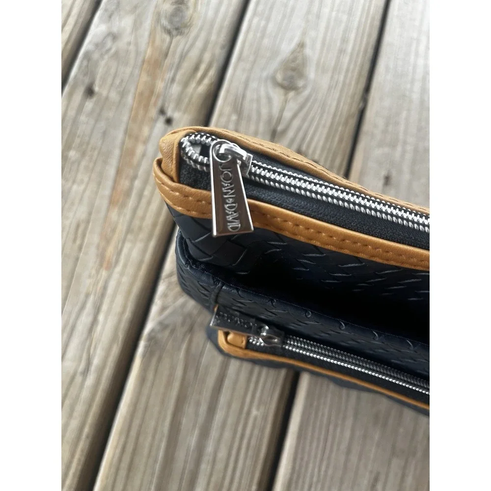 Joan &‎ David Navy Blue And Tan Woven Cosmetic Bag Makeup Toiletries